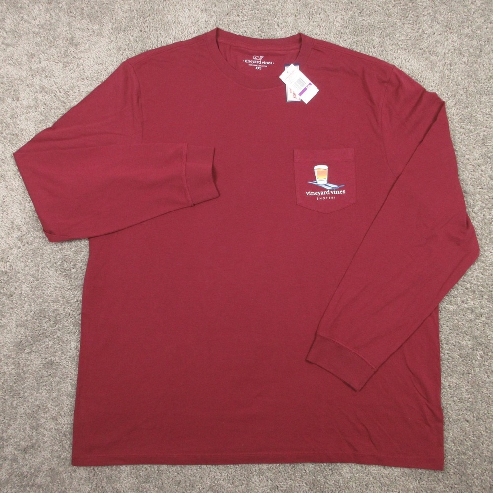 Vineyard Vines Shirt Mens‎ 2XL Red Long Sleeve Drinking Cocktail Skiing Tee NEW